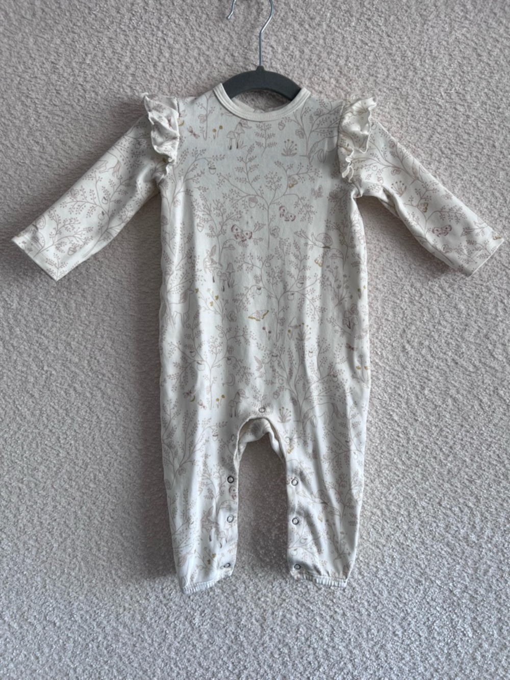 Pehr Baby Secret Garden Organic‎ Cotton Ruffles Romper Cream Size 6-12 Months